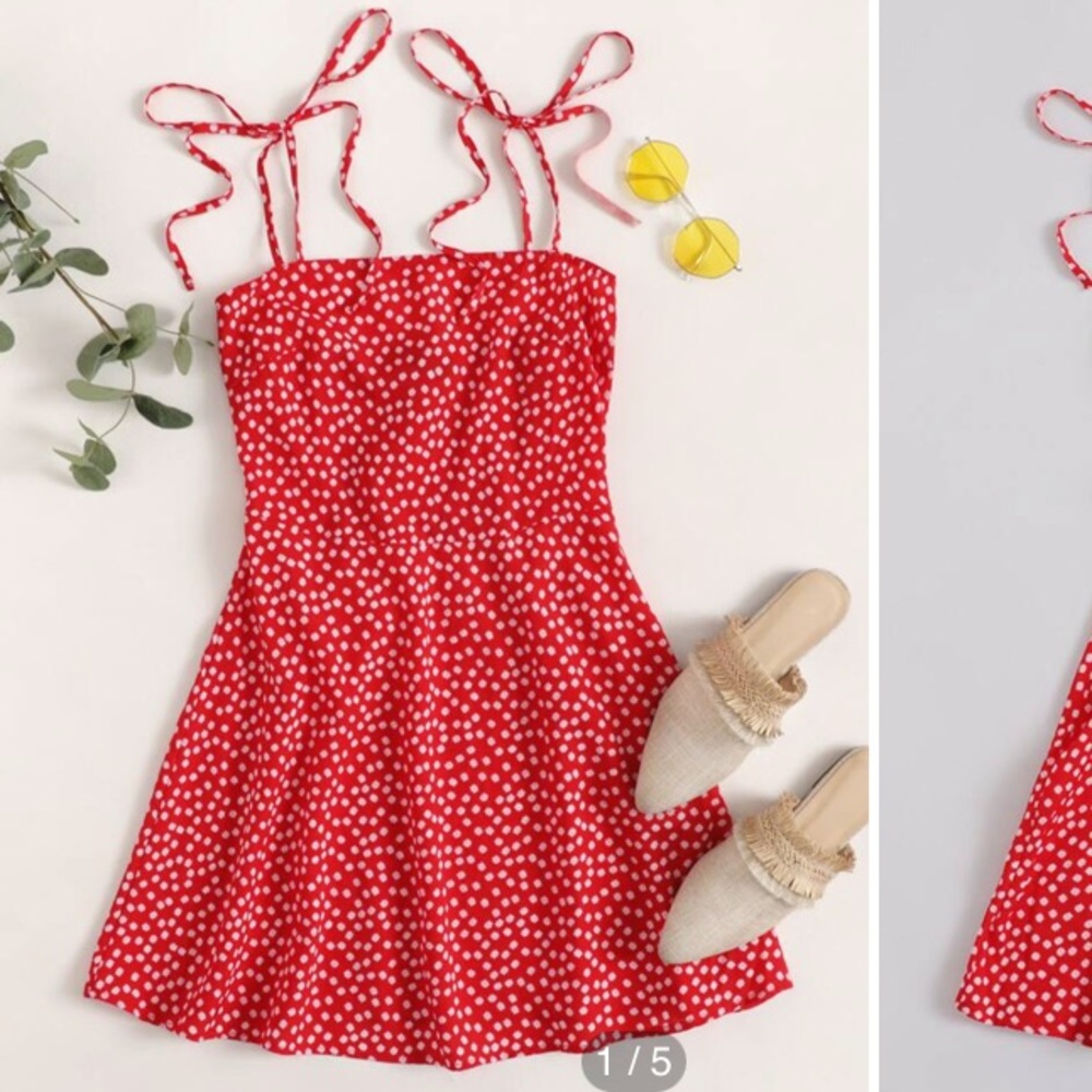 SHEIN Knot Strap Shirred Back Ditsy Floral Dress